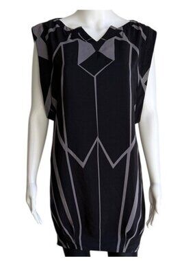 Julie Haus Black Geometric Silk Tunic Dress – Size XS